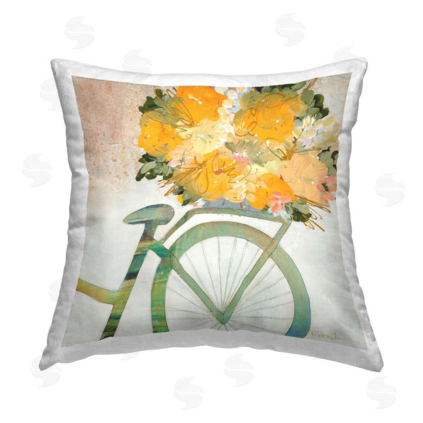 stupell industries Ruth Fromstein | Bicycle with Orange Bouquet Printed Throw Pillow