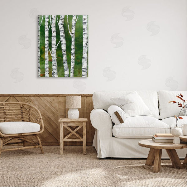 Stupell Industries Ruth Fromstein | Birch Trees Bark Collaged Green Woodlands Background Wall Art