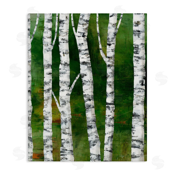 stupell industries Ruth Fromstein | Birch Trees Bark Collaged Green Woodlands Background Wall Art
