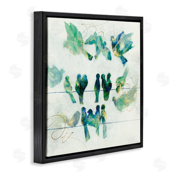 Stupell Industries Ruth Fromstein | Birds On Clothes Line Swirling Blue Green Pattern Wall Art