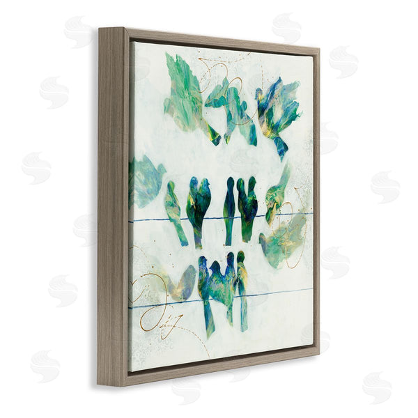 Stupell Industries Ruth Fromstein | Birds On Clothes Line Swirling Blue Green Pattern Wall Art
