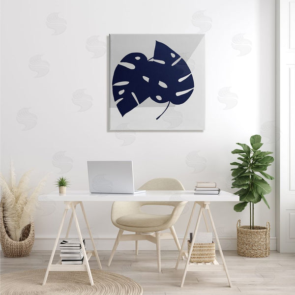 Stupell Industries Ruth Fromstein | Blue Monstera Leaf Silhouettes Geometric Grey Angles Wall Art