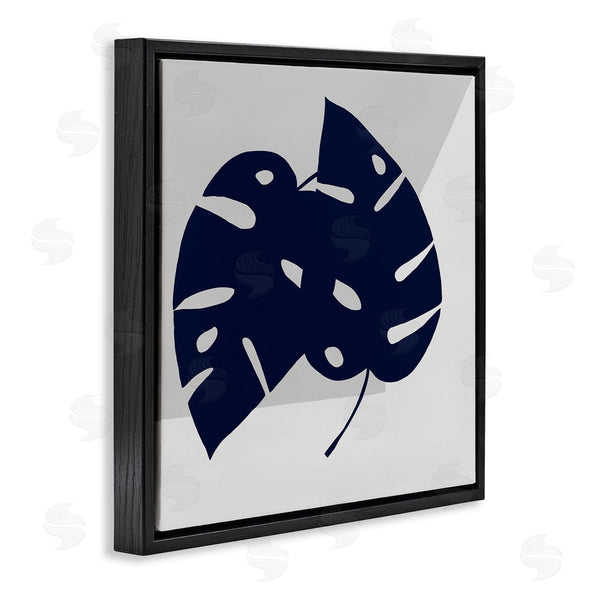 Stupell Industries Ruth Fromstein | Blue Monstera Leaf Silhouettes Geometric Grey Angles Wall Art