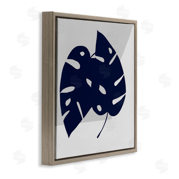 Stupell Industries Ruth Fromstein | Blue Monstera Leaf Silhouettes Geometric Grey Angles Wall Art