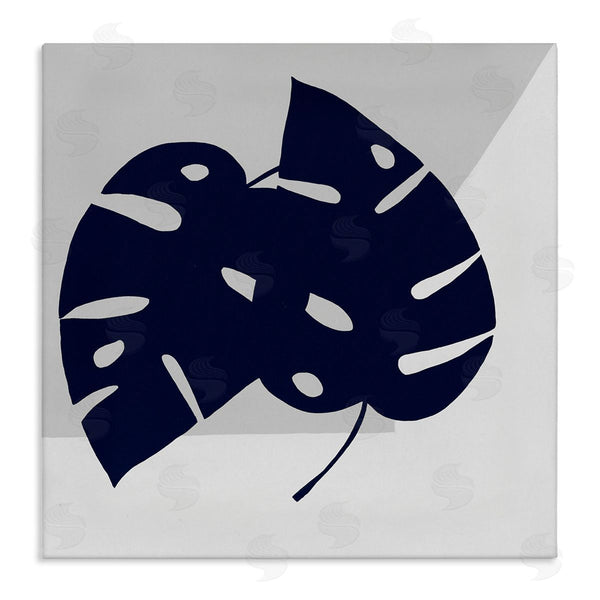 stupell industries Ruth Fromstein | Blue Monstera Leaf Silhouettes Geometric Grey Angles Wall Art