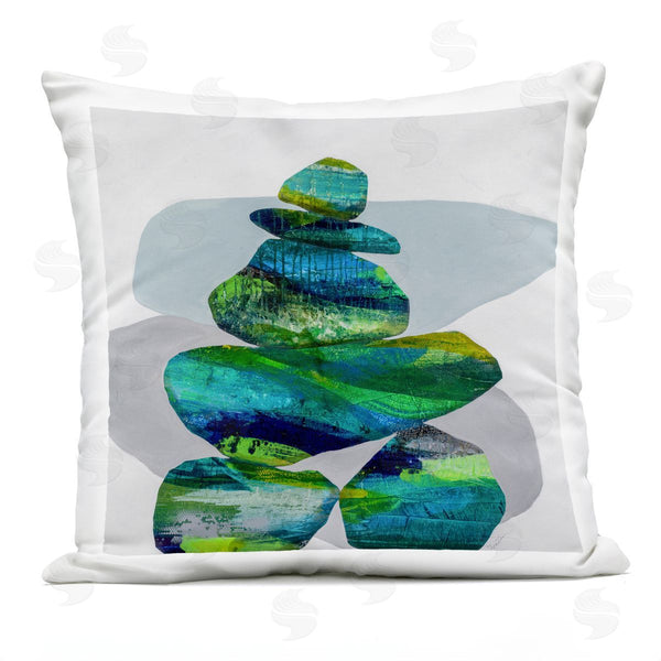 Stupell Industries Ruth Fromstein | Blue Stacked Zen Rocks Printed Throw Pillow