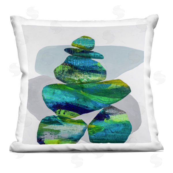 stupell industries Ruth Fromstein | Blue Stacked Zen Rocks Printed Throw Pillow
