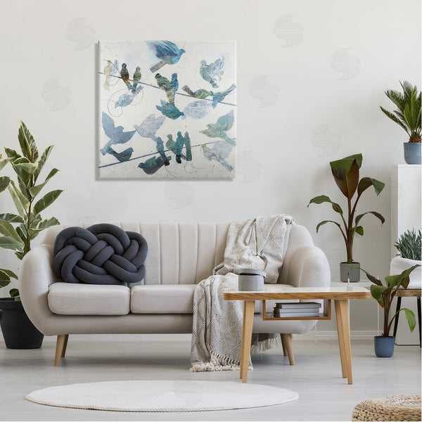 Stupell Industries Ruth Fromstein | Marbled Blue Birds Telephone Wire Speckled Collage Wall Art