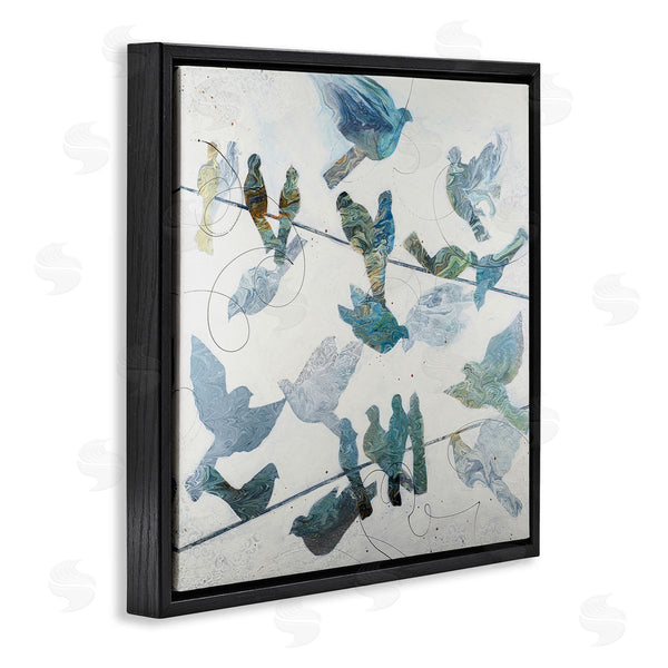 Stupell Industries Ruth Fromstein | Marbled Blue Birds Telephone Wire Speckled Collage Wall Art