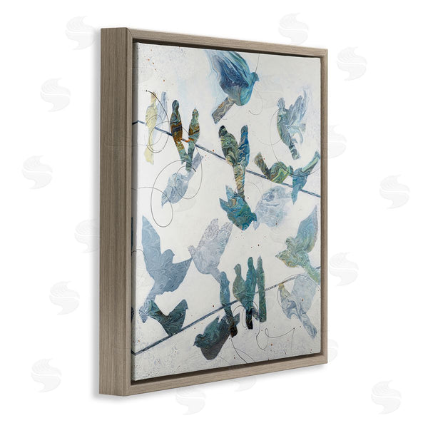Stupell Industries Ruth Fromstein | Marbled Blue Birds Telephone Wire Speckled Collage Wall Art