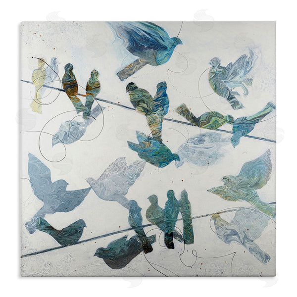 stupell industries Ruth Fromstein | Marbled Blue Birds Telephone Wire Speckled Collage Wall Art