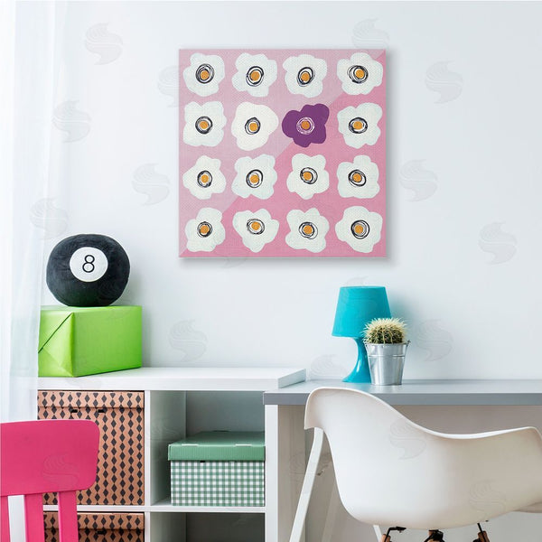 Stupell Industries Ruth Fromstein | White Flower Collage Purple Pop Over Triangles Wall Art