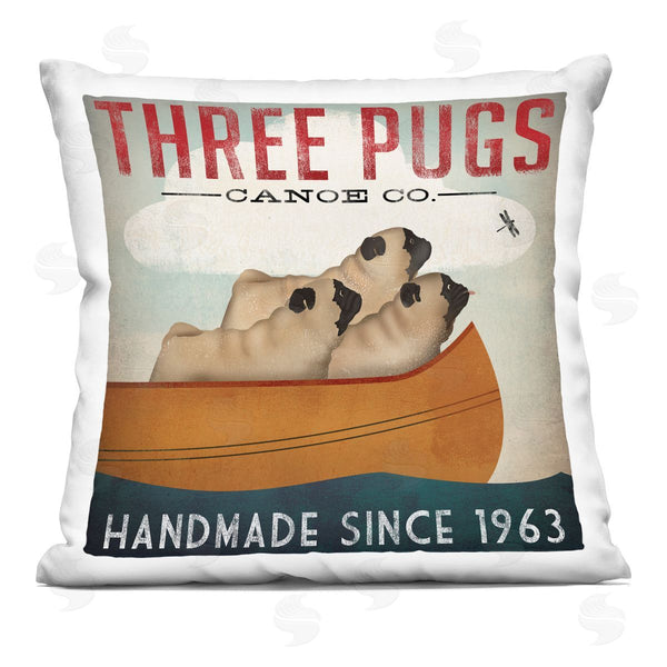 stupell industries Ryan Fowler | Vintage Canoe Company Boating Pug Dogs Printed Throw Pillow