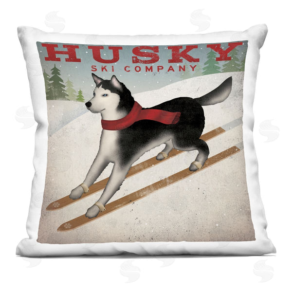 stupell industries Ryan Fowler | Vintage Ski Company Husky Dog Snowy Slopes Printed Throw Pillow