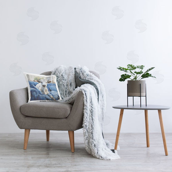 Stupell Industries Ryley Gray | Cattle On Blue Couch Printed Throw Pillow