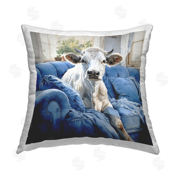 Stupell Industries Ryley Gray | Cattle On Blue Couch Printed Throw Pillow