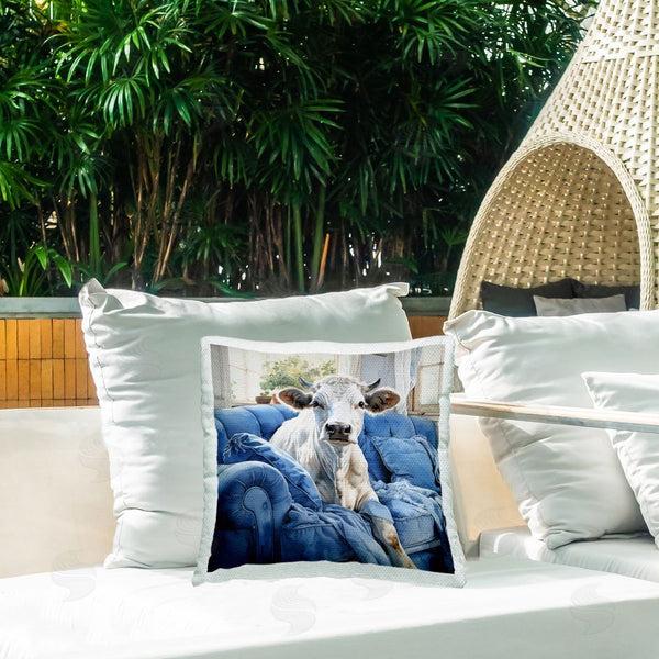 Stupell Industries Ryley Gray | Cattle On Blue Couch Printed Throw Pillow