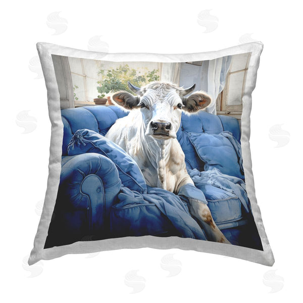 stupell industries Ryley Gray | Cattle on Blue Couch Printed Throw Pillow