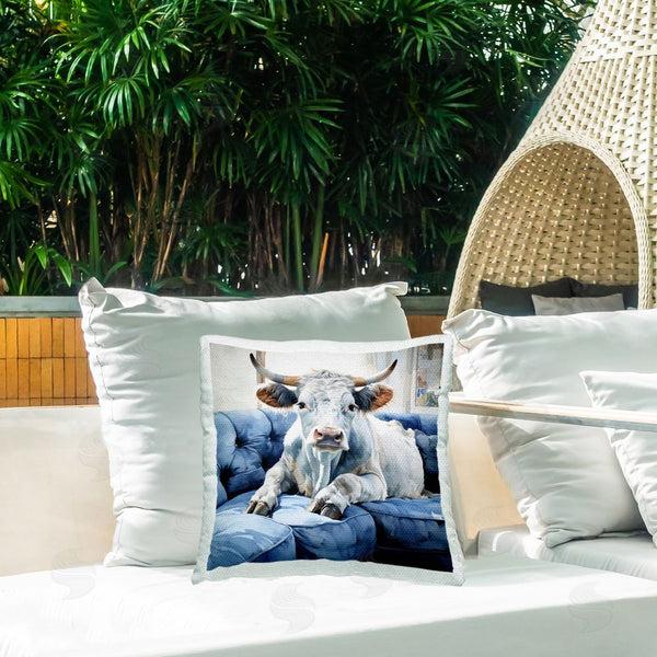Stupell Industries Ryley Gray | Cow On Farmhouse Couch Printed Throw Pillow