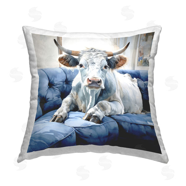 stupell industries Ryley Gray | Cow on Farmhouse Couch Printed Throw Pillow