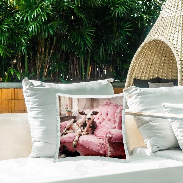 Stupell Industries Ryley Gray | Cow On Pink Antique Couch Printed Throw Pillow