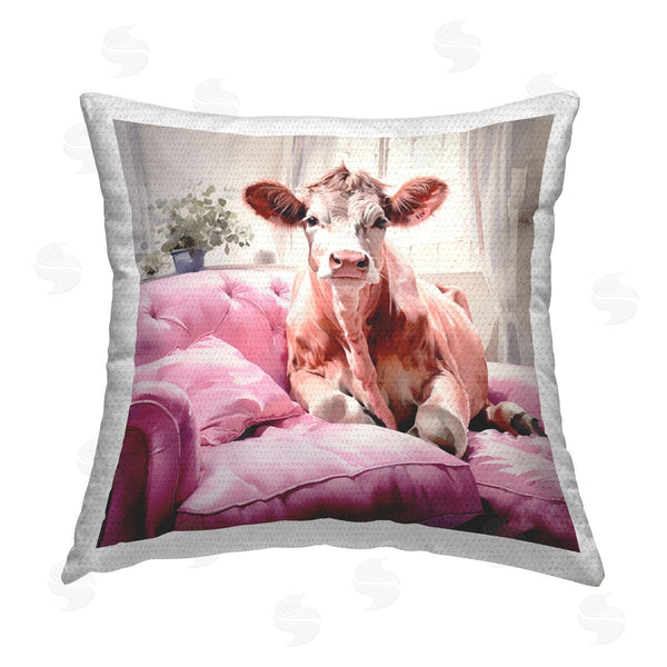 Stupell Industries Ryley Gray | Cow On Pink Couch Printed Throw Pillow