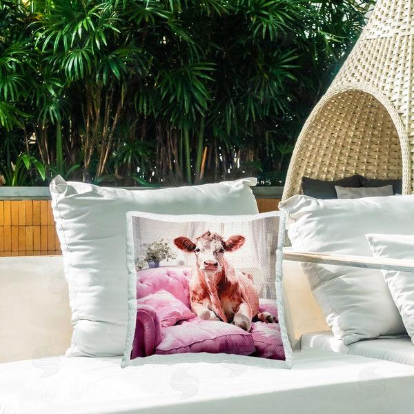 Stupell Industries Ryley Gray | Cow On Pink Couch Printed Throw Pillow
