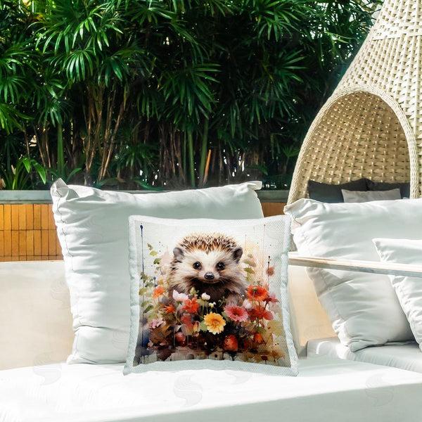 Stupell Industries Ryley Gray | Modern Floral Hedgehog Printed Throw Pillow