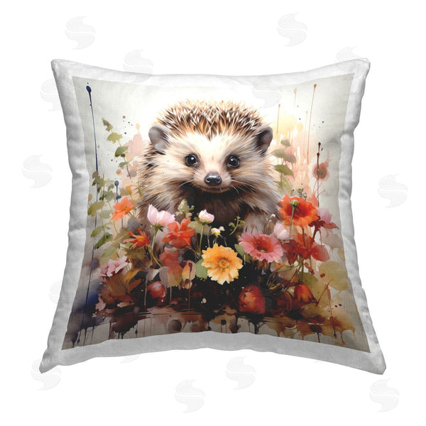 stupell industries Ryley Gray | Modern Floral Hedgehog Printed Throw Pillow