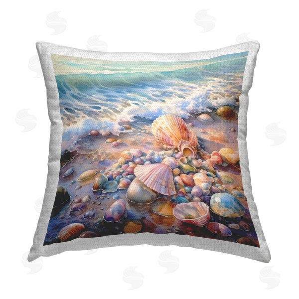 Stupell Industries Ryley Gray | Shells With Beach Waves Printed Throw Pillow