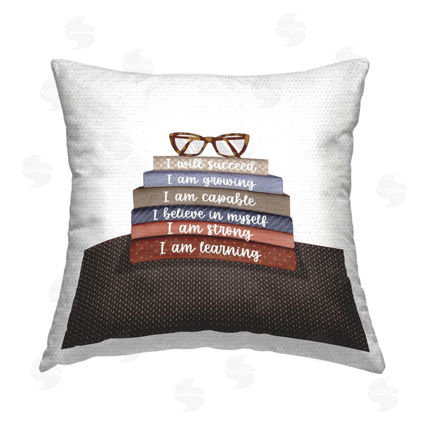 Stupell Industries Saba Rauf | Inspirational Bookstack Phrases Printed Throw Pillow