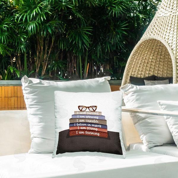 Stupell Industries Saba Rauf | Inspirational Bookstack Phrases Printed Throw Pillow