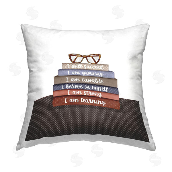 stupell industries Saba Rauf | Inspirational Bookstack Phrases Printed Throw Pillow