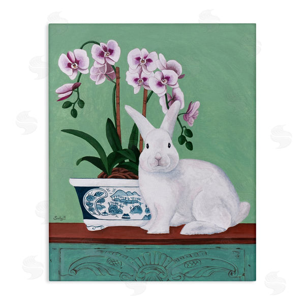 stupell industries Sally B | Rabbit and Flowers Pink Green