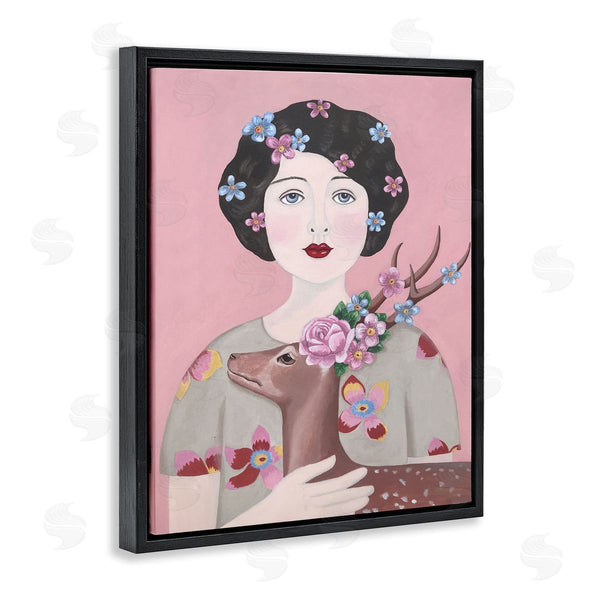 Stupell Industries Sally B | Woman And Deer Pink Animal Painting