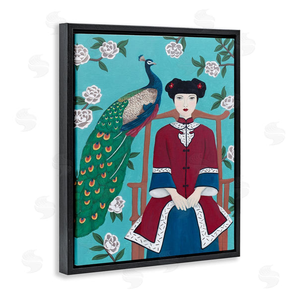 Stupell Industries Sally B | Woman & Peacock Flower Pattern Wall Art