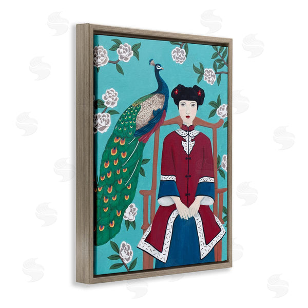 Stupell Industries Sally B | Woman & Peacock Flower Pattern Wall Art