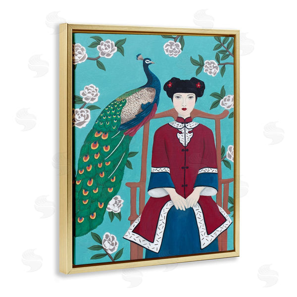 Stupell Industries Sally B | Woman & Peacock Flower Pattern Wall Art