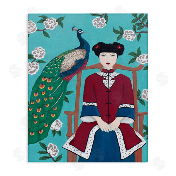 stupell industries Sally B | Woman & Peacock Flower Pattern Wall Art