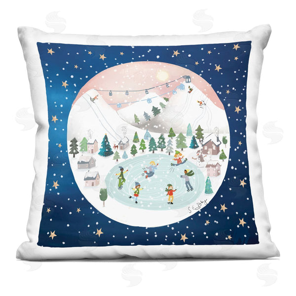 stupell industries Sally Darby | Winter Fun Ice Skating Scene Printed Throw Pillow