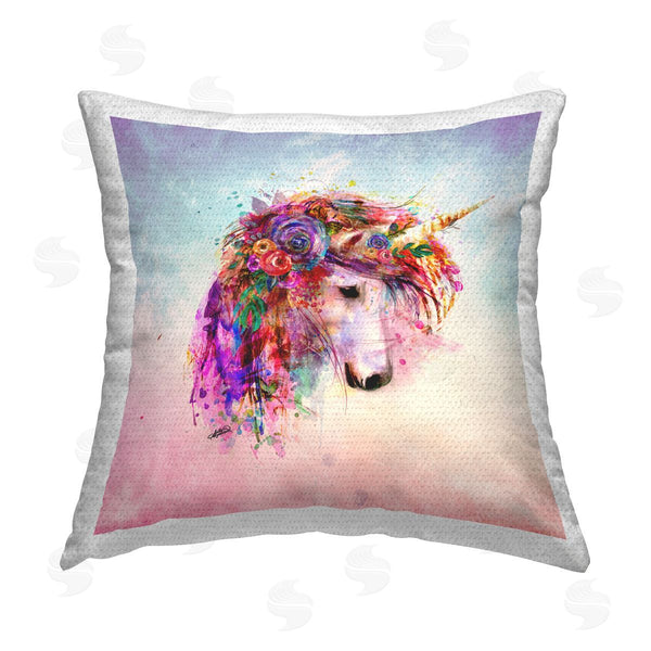Stupell Industries Sally Kaye Barlow/Makaio Design | Abstract Unicorn With Florals Printed Throw Pillow