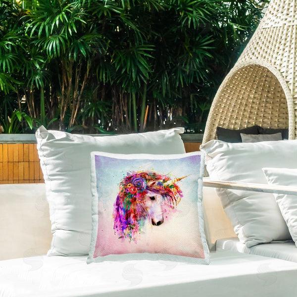 Stupell Industries Sally Kaye Barlow/Makaio Design | Abstract Unicorn With Florals Printed Throw Pillow