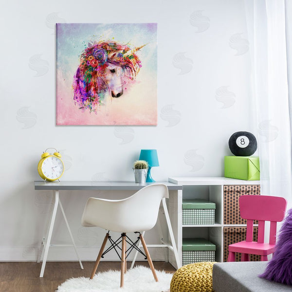 Stupell Industries Sally Kaye Barlow/Makaio Design | Abstract Unicorn With Florals Wall Art
