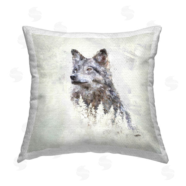 Stupell Industries Sally Kaye Barlow/Makaio Design | Rustic Wolf & Trees Printed Throw Pillow