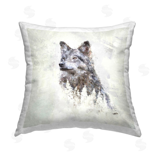 stupell industries Sally Kaye Barlow/Makaio Design | Rustic Wolf & Trees Printed Throw Pillow