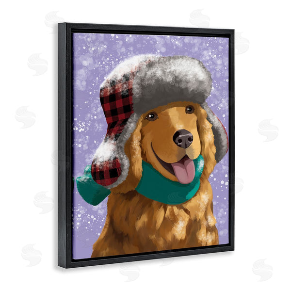 Stupell Industries Sally Springer Griffith | Happy Golden Retriever In Winter Snow Hat Wall Art