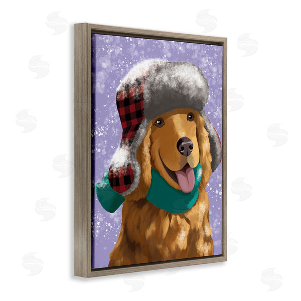 Stupell Industries Sally Springer Griffith | Happy Golden Retriever In Winter Snow Hat Wall Art