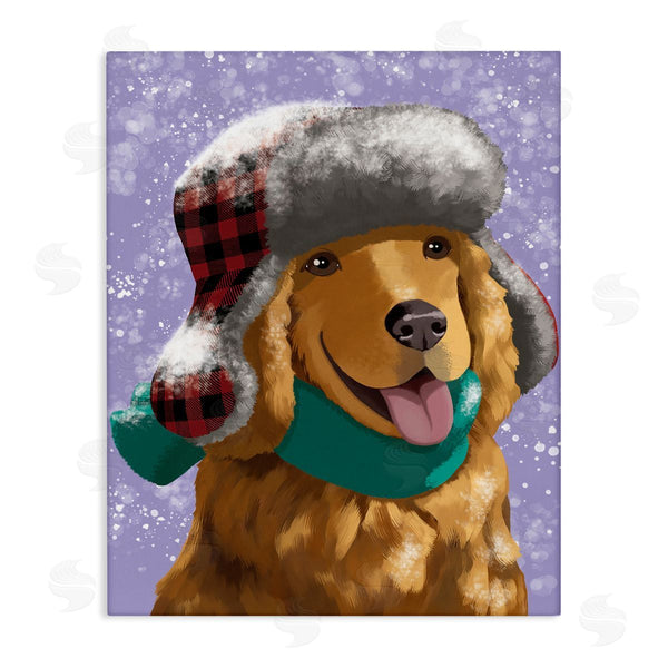 stupell industries Sally Springer Griffith | Happy Golden Retriever in Winter Snow Hat Wall Art