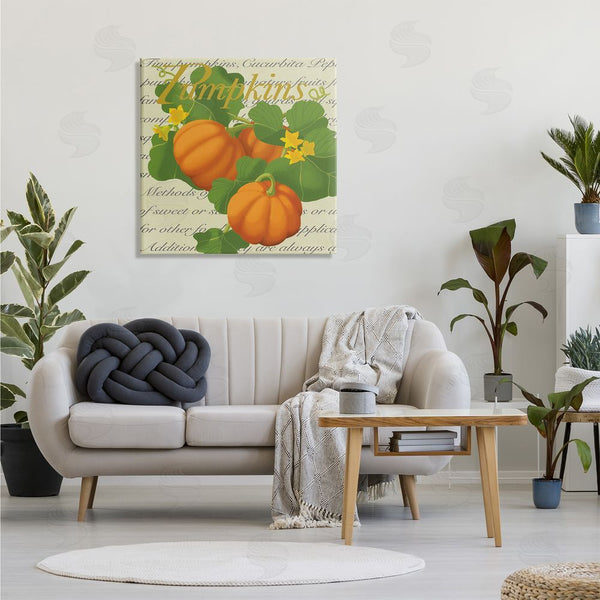 Stupell Industries Sally Springer Griffith | Pumpkin Floral Gourd Plants Vintage Typography Wall Art