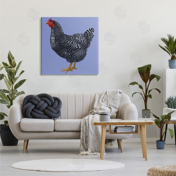 Stupell Industries Sally Springer Griffith | Striped Farm Chicken Over Purple Smiling Bird Wall Art